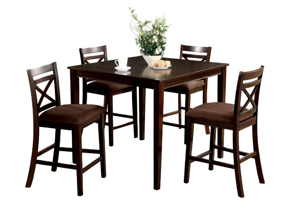 English Elm Transitional Counter Height 3pc Dining Set with USB Charging, Storage Shelves & Padded Seats Espresso 46 L x 46 W x 11 H B2741P384496