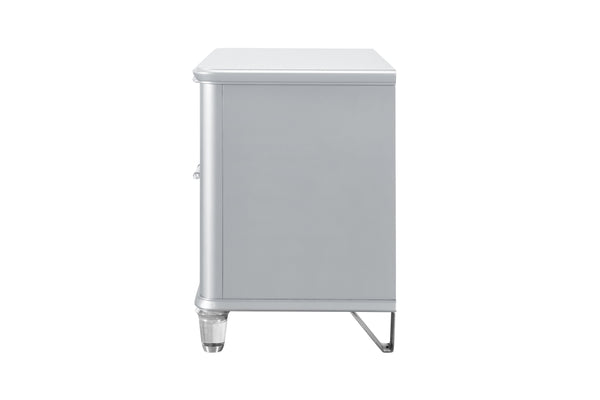 English Elm LAURA Silver Nightstand with Spacious Drawers, Textured Fronts & Acrylic Legs for Modern Bedrooms B201P294746