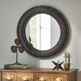 Christopher Knight Home® - Noble House - Dodds Handcrafted Boho Studded Croco Leather Round Wall Mirror, Dark Brown