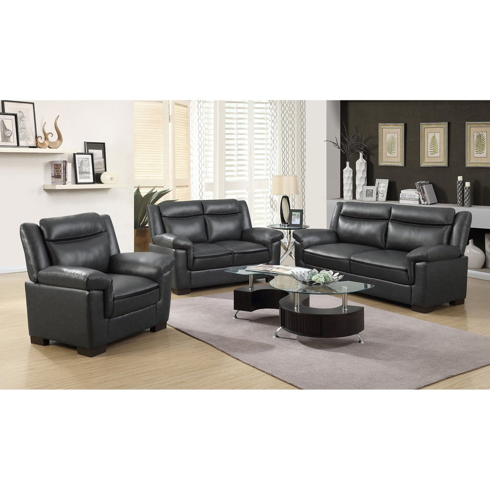 English Elm Jacob Grey Contemporary Faux Leather Loveseat — Compact Modern 2-Seater with Pillow Top Arms, Grey Upholstery, Sleek Design B062P357775