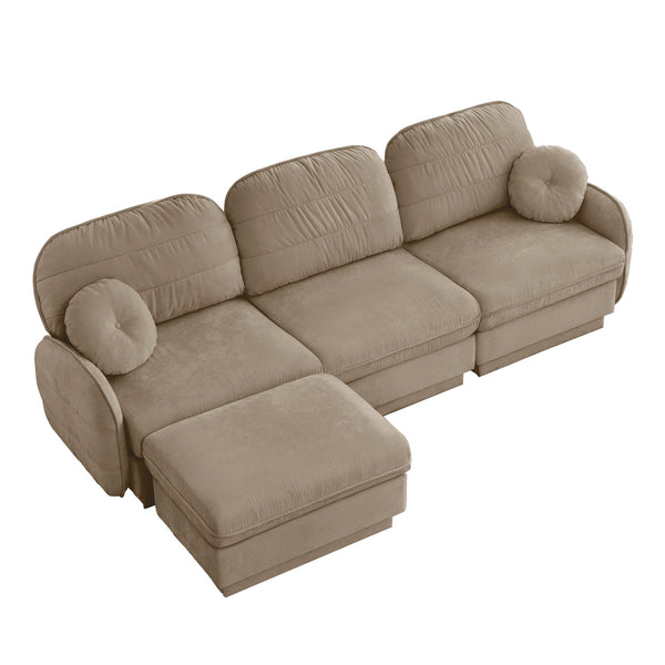English Elm 105" Chenille Sectional Sofa with Movable Ottoman Deep Seat Quilted Cushions Living Room Light Coffee W714S01760