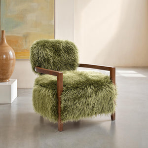 English Elm 1Pc Accent Chair - Plush Faux Fur Upholstery With Raked Wooden Arms For Cozy Contemporary Style B2741P401370