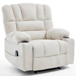 English Elm Living Space Reclining Chair with 8-Point Vibration, Lumbar Heating, Multi-Recline Comfort and Easy Assembly Beige W1403P364987
