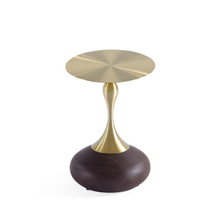 English Elm Patchin Round End Table Brown and Gold Stainless Steel Top Wood-Look Base Modern Accent 23" H B365P398077