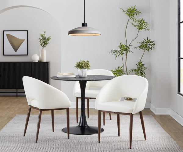 English Elm Chair Set of Two with Tapered Walnut Metal Legs and Off-white Upholstered Seats Walnut,White B202S02118