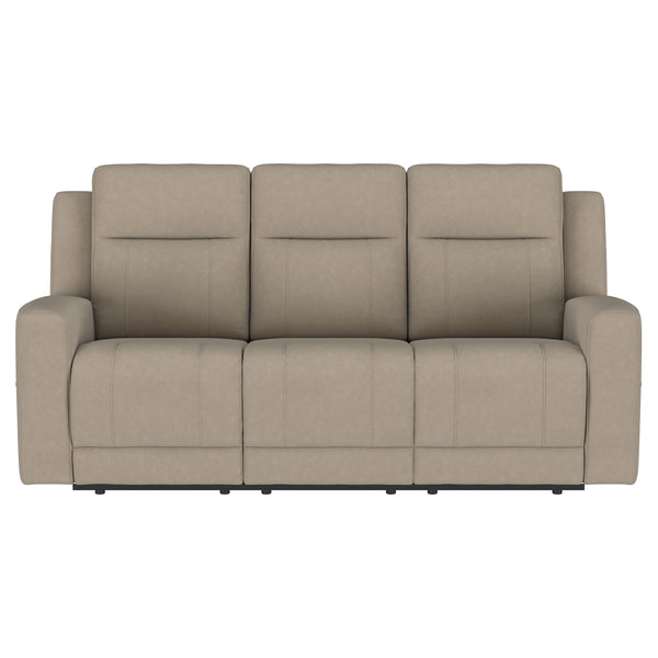 English Elm Slater Faux Leather Manual Reclining Sofa Set with Track Arms for Living Rooms Taupe B062S01425