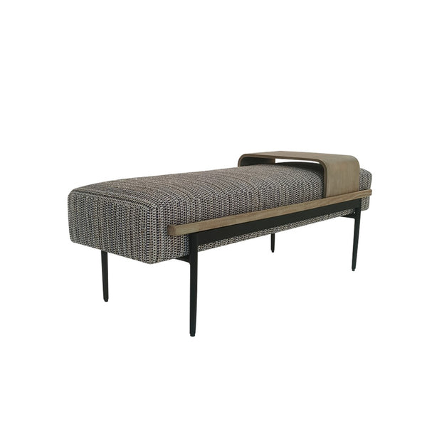 English Elm Cocktail Upholstered Ottoman with Red Oak Slide Tray, Square Accent Bench, Multi Fabric, No Assembly Needed B035P265995
