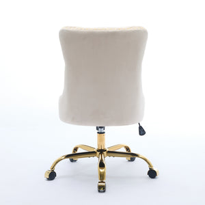 English Elm A&A Velvet Tufted Office Chair with Hand-Pulled Buttons, Nailhead Trim & Golden Metal Base, Luxe Comfort Beige W1143P292466