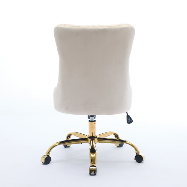 English Elm A&A Velvet Tufted Office Chair with Hand-Pulled Buttons, Nailhead Trim & Golden Metal Base, Luxe Comfort Beige W1143P292466