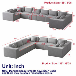 English Elm 188-Inch Corduroy Modular L Shaped Sectional Sofa with Extra-Wide Seating, No Assembly Required Beige W834S00471