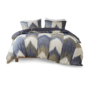English Elm King/Cal Alpine 3-Piece Duvet Cover Mini Set — 200TC Cotton Ikat Chevron, OEKO-TEX, Antimicrobial Protection B03596514