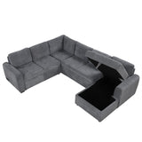 English Elm 107.5" U-Shaped Sofa Sectional Sofa Pull-Out Sofa Bed With A Storage Chaise Lounge, Charging Devices For Living Room, Gray