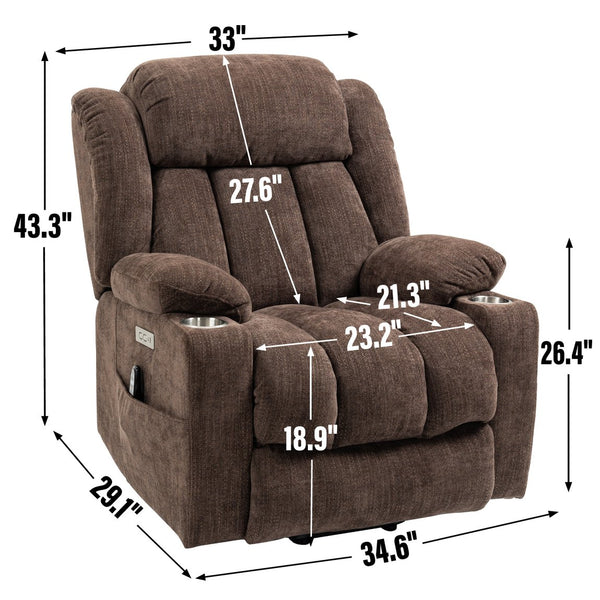 English Elm Up to 350 Lb Chenille Power Lift Recliner with Massage Heat and Usb Charging W1803S00048