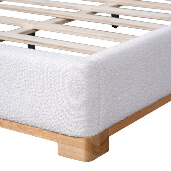English Elm Christopher Knight Home® - Queen Size Bed Frame With Stylish Boucle Upholstered Headboard, Solid Wood Base, Easy Assembly N757Q329188W