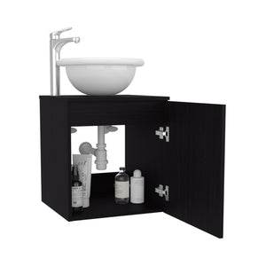 English Elm Clyde Wall-Mounted Floating 18" One-Door Vanity with Wessel Sink, Handle-Free Black Wengue Storage B070P337125