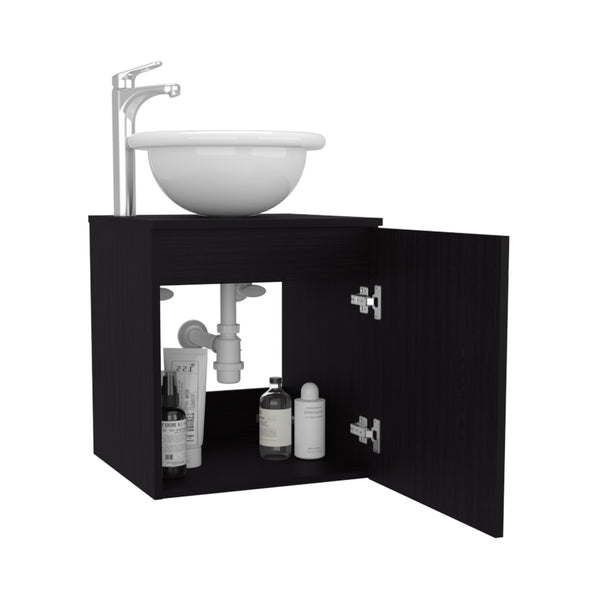 English Elm Clyde Wall-Mounted Floating 18" One-Door Vanity with Wessel Sink, Handle-Free Black Wengue Storage B070P337125