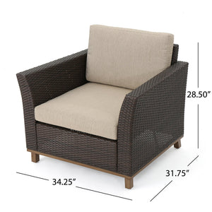 English Elm Christopher Knight Home® - GLENWOOD Single Sofa Brown PE Rattan Outdoor Armchair with Iron Frame, Waterproof Fabric, Compact 52.5" L x 33.15" W x 19.5" H 60773.00MBG