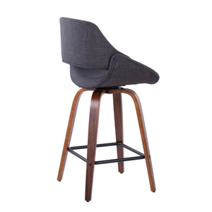 English Elm 26" Mid-century Swivel Counterstools Walnut Legs Charcoal Upholstery Set of 2 B202S00250