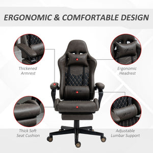 English Elm Vinsetto High-Back Racing Gaming Chair In Brown Pu Leather - Ergonomic, Adjustable, Footrest & Swivel W2225P200822-GIGA