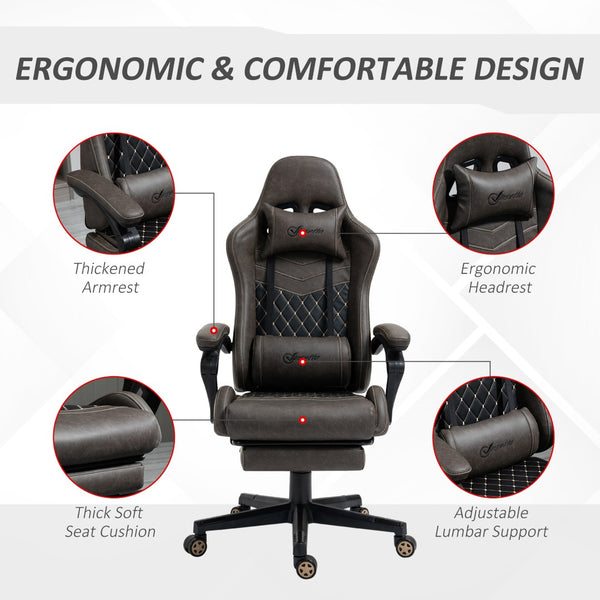 English Elm Vinsetto High-Back Racing Gaming Chair In Brown Pu Leather - Ergonomic, Adjustable, Footrest & Swivel W2225P200822-GIGA