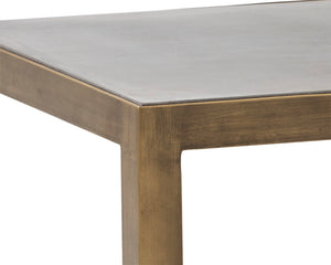 Sunpan Rubix End Table - Modern Tiered Side Table with Unique Concrete Design and Antique Brass Frame