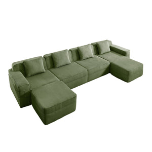 English Elm Modular 4-Seat U-Shape Sectional Sofa - Cloud-Like Comfort, Plush Corduroy, Ottomans & Pillows! W3041S00336