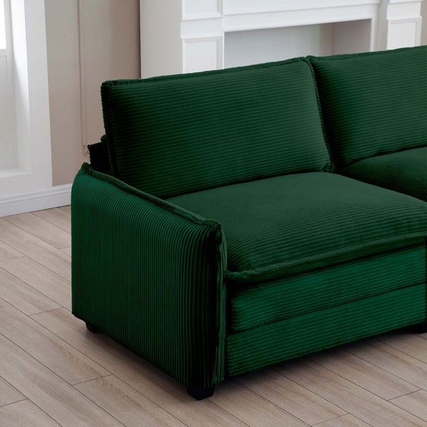English Elm Oversize L-Shaped 3-Seater Sectional Sofa In Green Corduroy With Ottoman For Stylish Living Spaces W714S00737-GIGA