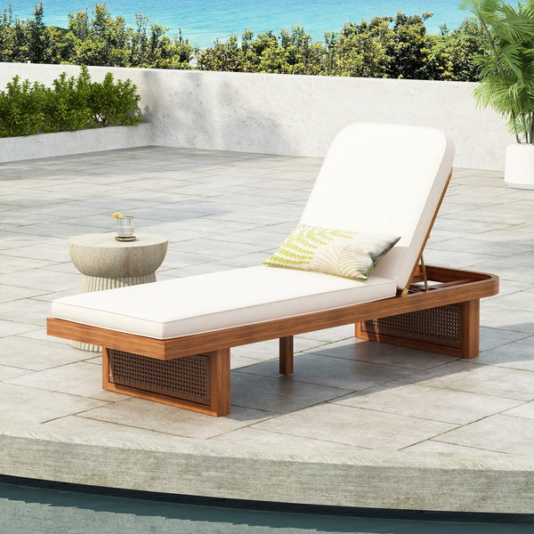 English Elm Christopher Knight Home® - Outdoor Lounge Chair - Stylish Acacia Wood & Pe Rattan, Adjustable Recline With Plush White Cushion N769P303158A_4