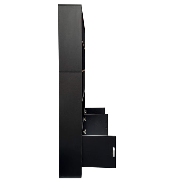 English Elm 70.87" Tall Cube Bookcase with 10 Open Shelves and Cabinet for Living Room or Office W331P377354