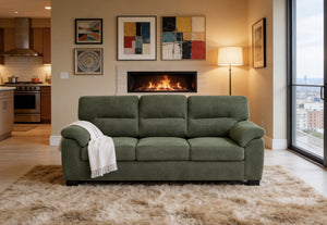 English Elm 3-seater Track Arm Sofa Tufted Textured Fabric Couch for Modern Living Rooms Dark Green W5568S00010