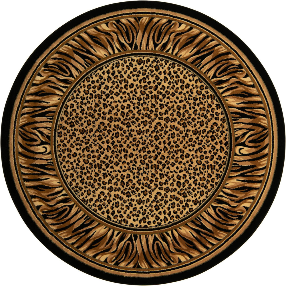 Unique Loom Wildlife Cheetah Machine Made Border Rug Light Brown, Black/Cream/Green/Light Brown/Tan 7' 10" x 7' 10"