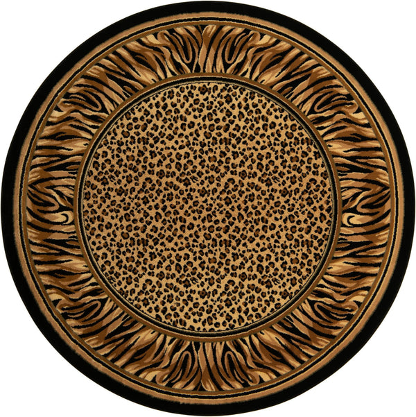 Unique Loom Wildlife Cheetah Machine Made Border Rug Light Brown, Black/Cream/Green/Light Brown/Tan 7' 10" x 7' 10"