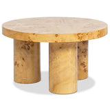 English Elm Nebula 28" Round Pillar Leg Coffee Table, Warm Natural Brown Burl Wood