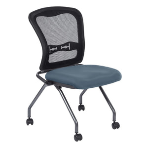OSP Home Furnishings Soft-flex Pro-line Ii Ergonomic Folding Chair with Mesh Back and Lumbar Support Blue 84220-R105