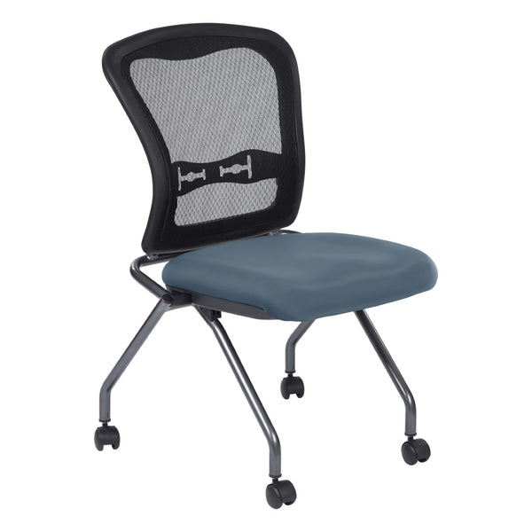 OSP Home Furnishings Soft-flex Pro-line Ii Ergonomic Folding Chair with Mesh Back and Lumbar Support Blue 84220-R105