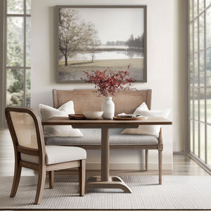 JLA Home Madison Park - Willshire Rattan Shield-Back Settee Compact 47.25" Banquette with Plush Cushion, Stain-Resist Fabric, Solid Wood Support MP106-0897