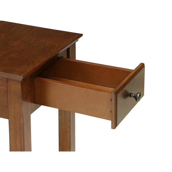 English Elm Wooden Transitional Rectangular Side Table with Slim Footprint, Open Shelf and Single Smooth Drawer Walnut B016P310267