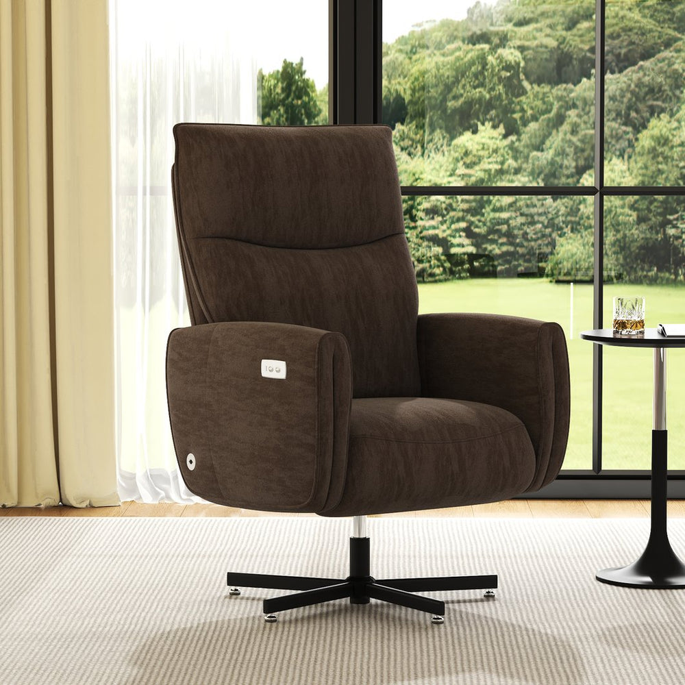 English Elm Power Swivel Velvet Recliner with Usb Charging for Living Room or Home Office Brown W3568P431989