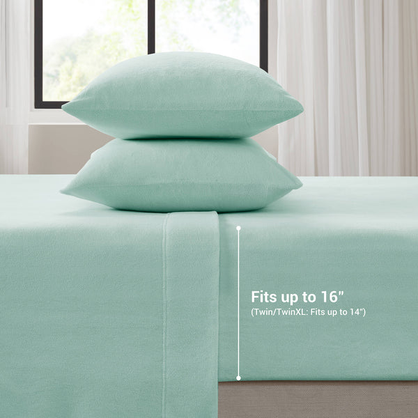 English Elm 4 Pcs Full Sheet Set In Aqua - Luxurious Microfleece Bedding For Cozy Comfort & Easy Care B035P319754