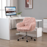 English Elm Vinsetto Faux Fur Desk Chair, Swivel Vanity Chair With Adjustable Height and Wheels For Office, Bedroom, Pink