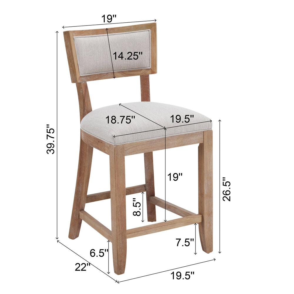 English Elm 26.5" Upholstered Counter Stools Set of 2 Rubberwood Farmhouse Kitchen Seating N780P403743B
