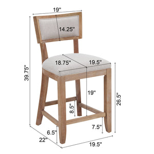 English Elm 26.5" Upholstered Counter Stools Set of 2 Rubberwood Farmhouse Kitchen Seating N780P403743B