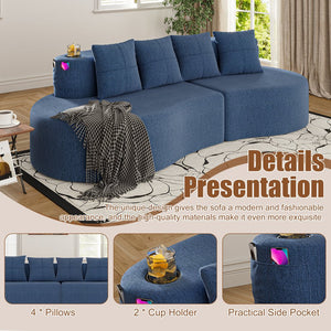 English Elm Modern Half Moon Chenille Sectional Three Seat Curved Sofa for Living Room or Apartment Navy W395P435340