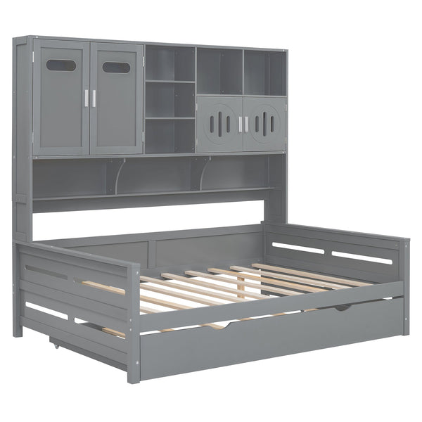 English Elm Full Size Wooden Daybed With Twin Trundle & Stylish Integrated Cabinet For Smart Space-Saving Solutions N820S00027E