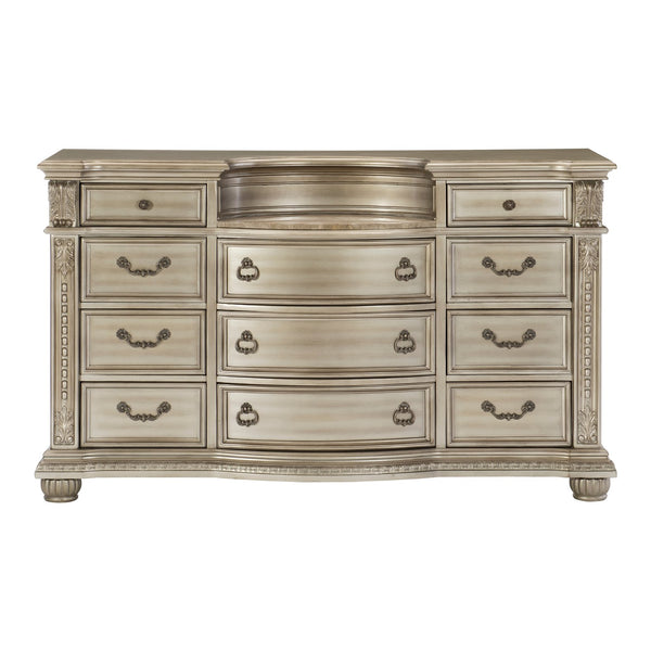 English Elm Silver Cavalier 11-Drawer Dresser with Genuine Marble Top, Silver Finish Birch Veneer, Traditional Elegance B011P264611