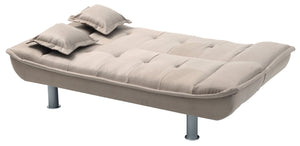 English Elm Lionel Mocha G138-S Sofa Bed with Black Faux Leather, Metal Legs, Throw Pillows, Convertible Sleeper B078P301555