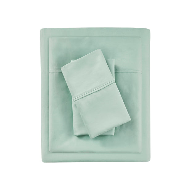 English Elm 4-piece King Sateen Cotton Blend Sheet Set with Cooling Moisture Wicking Peached Finish Seafoam B035P437425