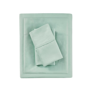 English Elm 4-piece Queen Sateen Cotton Blend Sheet Set for Cool Breathable Sleep Year Round Seafoam B035P437424