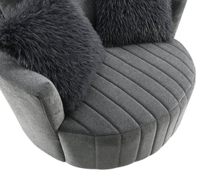 English Elm Transitional Hoople Channel Tufted Swivel Chair with Curved Back and 360° Base Upholstered Accent Piece Dark Gray 45 L x 43 W x 26 H B2741P400832