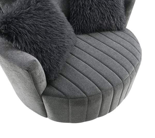 English Elm Transitional Hoople Channel Tufted Swivel Chair with Curved Back and 360° Base Upholstered Accent Piece Dark Gray 45 L x 43 W x 26 H B2741P400832